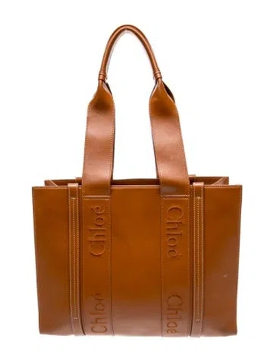 Pre-owned Chloé Leather Woody Medium In Brown