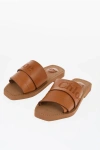 Chloé Woody Embroidered Logo Leather Slide Sandal In Brown