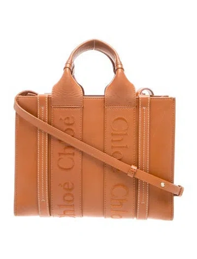 Pre-owned Chloé Leather Woody Tote Small In Brown