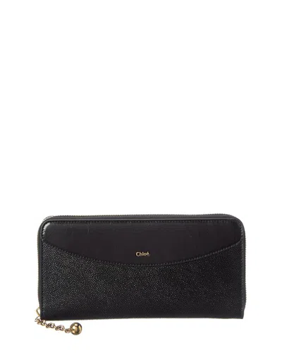 Chloé Leather Zip Around Wallet In Black