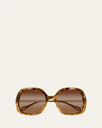 CHLOÉ LEIA SQUARE ACETATE & METAL SUNGLASSES