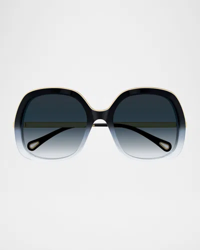 Chloé Leia Square Acetate & Metal Sunglasses In Black
