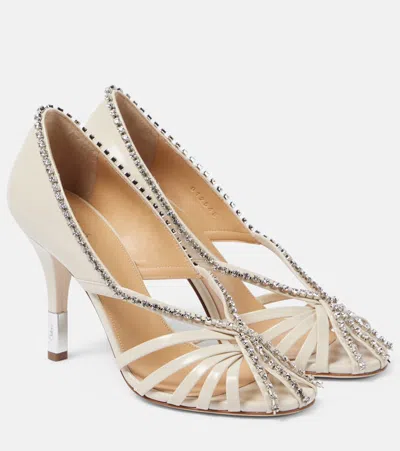 Chloé Leonie Crystal-embellished Leather Pumps In White
