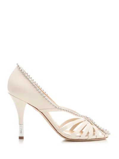 Chloé Leonie Crystal-embellished Leather Pumps In White