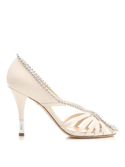 Chloé Leonie Crystal-embellished Leather Pumps In White