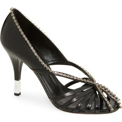 Chloé Leonie Crystal-embellished Leather Pumps In Black