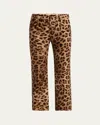 Chloé Cropped Leopard-print Cotton-velvet Straight-leg Pants In Worn Brown