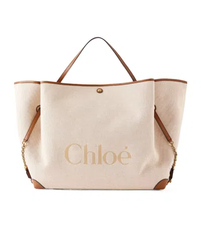 Chloé Leather-trimmed Canvas Tote Bag In Blue