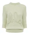 Chloé Pull Manches Trois-quart En Maille De Laine Alpaga Et Soie À Logo Femme Vert Taille Xs 62% Wool Vicu In Green