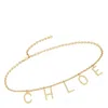 Chloé Metallic Belt With Adjustable Hook Closure And Logo Lettering Charm In Brass Woman
