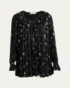 Chloé Liberty Print Long Sleve Silk Charmeuse Minidress In Black