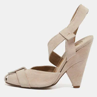 Pre-owned Chloé Light Beige Suede Strappy Slingback Pumps Size 37