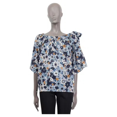 Pre-owned Chloé Chloe Light Blue Cotton Gauze Floral Bow Embellished Blouse Shirt 34 Xxs
