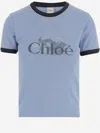 Chloé Short Sleeve Crew Neck T-shirt With Trim In Blue