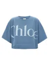 Chloé Oversize Signature Logo Crop Graphic T-shirt In Blue