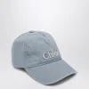 Chloé Light Blue Denim Baseball Cap With Logo In Blue