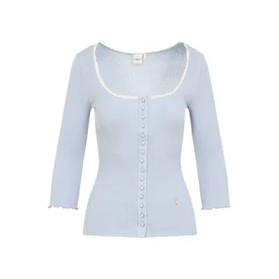 CHLOÉ CHLOÉ LIGHT BLUE FITTED COTTON CARDIGAN