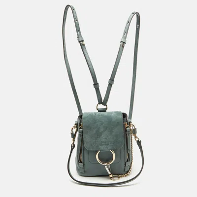 Pre-owned Chloé Light Blue Leather And Suede Mini Faye Daye Backpack