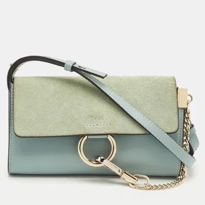 Pre-owned Chloé Light Blue Leather And Suede Mini Faye Shoulder Bag