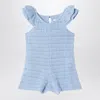 Chloé Light Blue Openwork Romper With Logo Embroidery In Blue