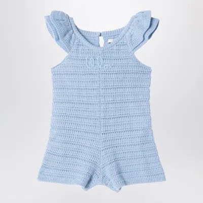Chloé Light Blue Openwork Romper With Logo Embroidery