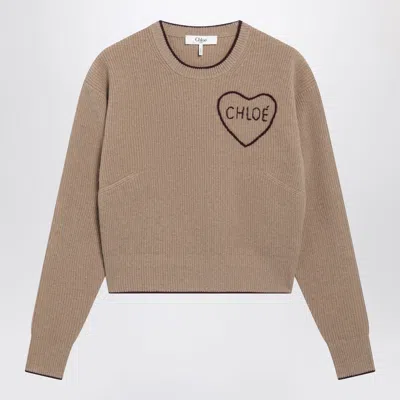 Chloé Light Brown Wool And Cashmere Logo Sweater