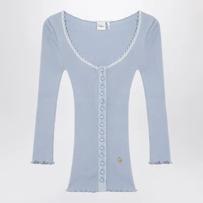 Chloé Light Blue Fitted Cotton Cardigan Women