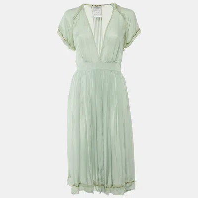 Pre-owned Chloé Light Green Silk Sheer Midi Dress S