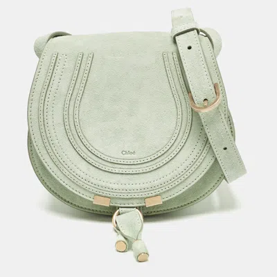 Pre-owned Chloé Light Green Suede And Leather Small Marcie Saddle Bag