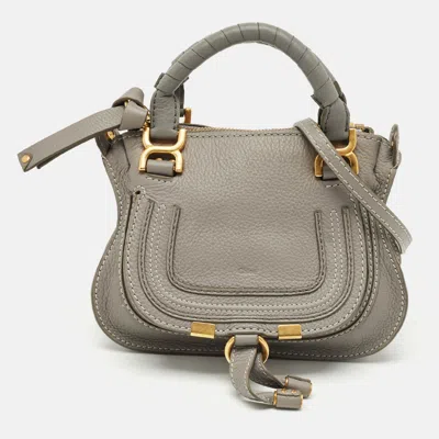 Pre-owned Chloé Light Grey Leather Mini Marcie Shoulder Bag In Gray