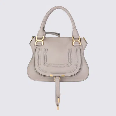 Chloé Light Grey Marcie Leather Top Handle Bag In Beige