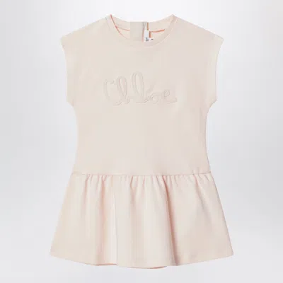 Chloé Light Pink Dress With Logo Embroidery In Neutral