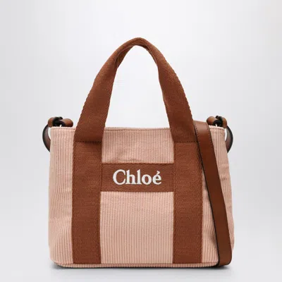 CHLOÉ LIGHT PINK RIBBED BAG WITH LOGO