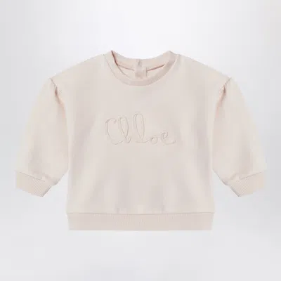 Chloé Light Pink Sweatshirt With Logo Embroidery In Multi