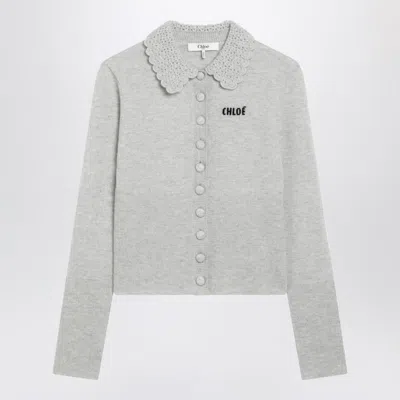 Chloé Light Wool Cardigan With Logo In Gray