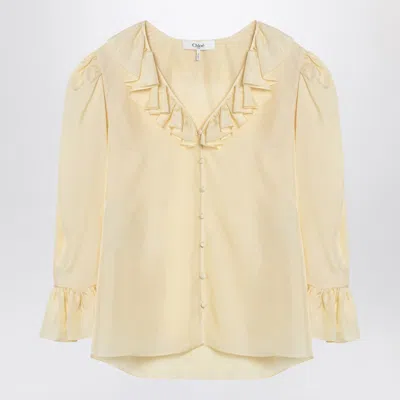 Chloé Light Yellow Blouse With Ruffles In Silk Women In Brown