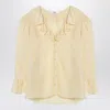 Chloé V-neck Ruffle Top In Silk Habotai In Yellow