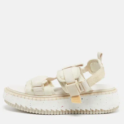 Pre-owned Chloé Lilli Size 39 White Fabric Platform Slingback Sandals
