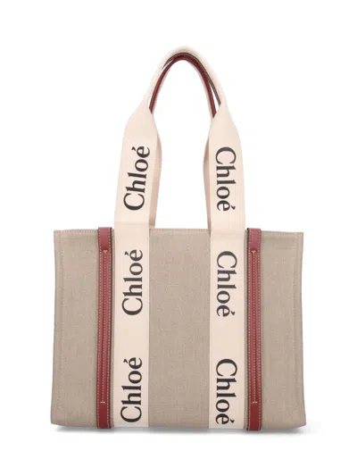 Chloé Linen And Calf Leather Bag In White
