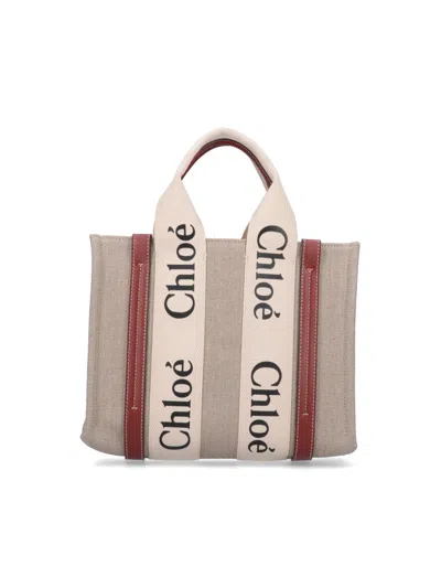 Chloé Linen & Calf Leather Handbag In White