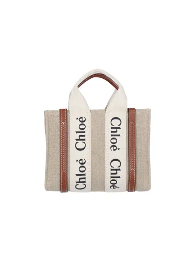 Chloé Linen And Calf Leather Handbag In White