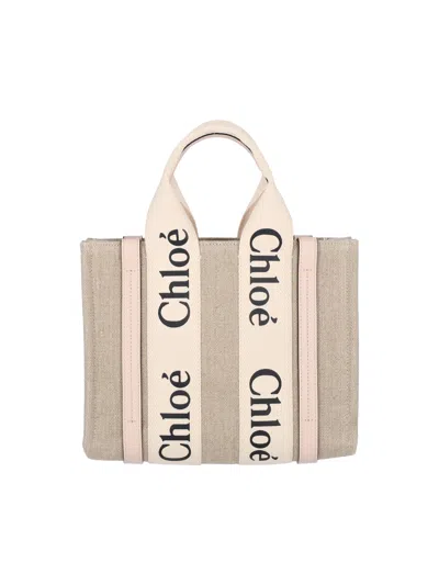 Chloé Linen And Calf Leather Mini Bag In Pink