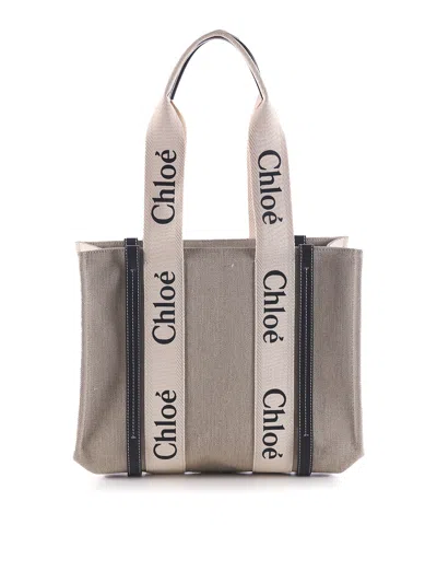 Chloé Linen Bag With Double Logo Handles In White