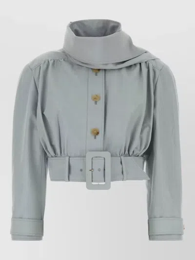Chloé Linen Blend Jacket Belted Waist Epaulettes In Blue