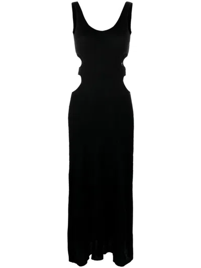 Chloé Linen Blend Silk Long Dress In Black