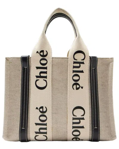 Pre-owned Chloé Linen Canvas Woody Small Tote (authentic Pre-loved)