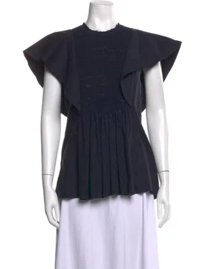 Pre-owned Chloé Linen Crew Neck Blouse In Blue