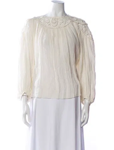 Pre-owned Chloé Linen Crew Neck Blouse In White