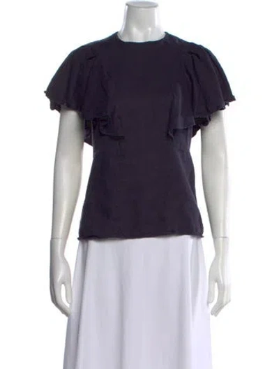 Pre-owned Chloé Linen Crew Neck Top In Blue