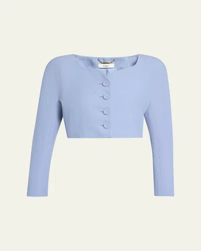 Chloé Linen Crop Jacket In Blue